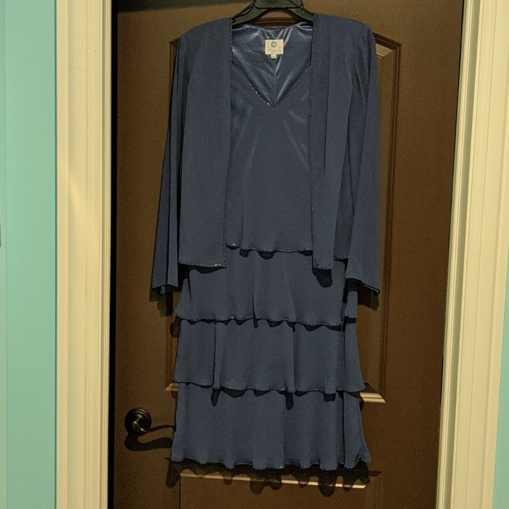 Patra midi cocktail tiered dress faux jacket